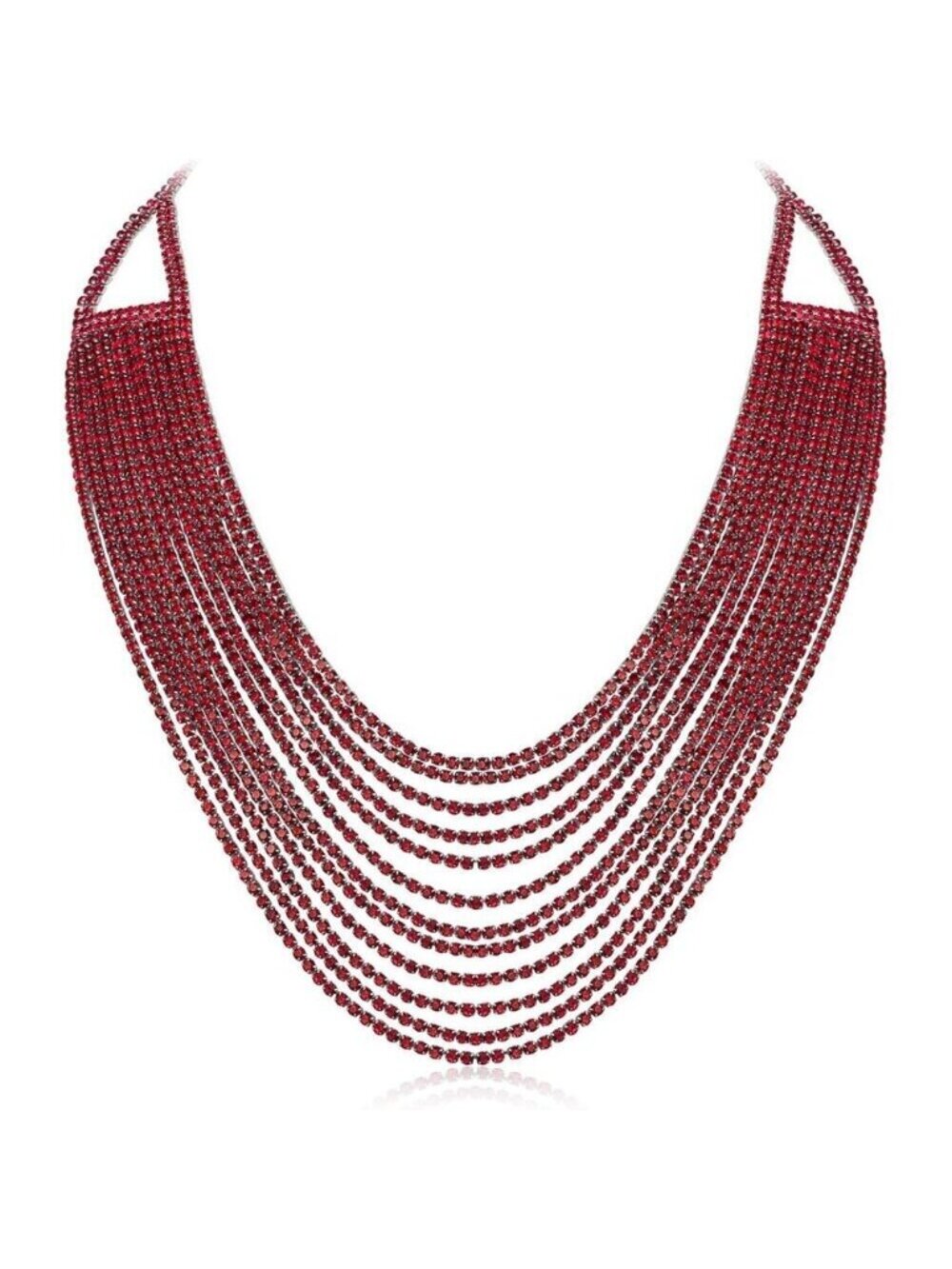 🆕 Women Red Multi Layered Chunky Collar Necklace Glitter Rhinestone Bib Jewelry